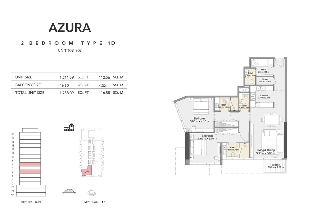 2 Beds 1258 Sq. Ft. Apartment in Invest Azura Residences
