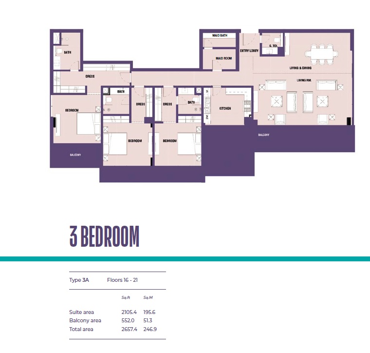 3 Beds 2657 Sq. Ft. Apartment in Invest Catch Residences