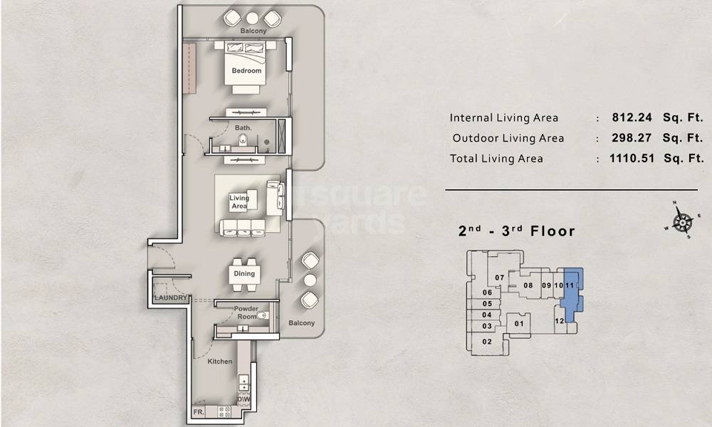 Iraz Creek View 1 Bed Layout