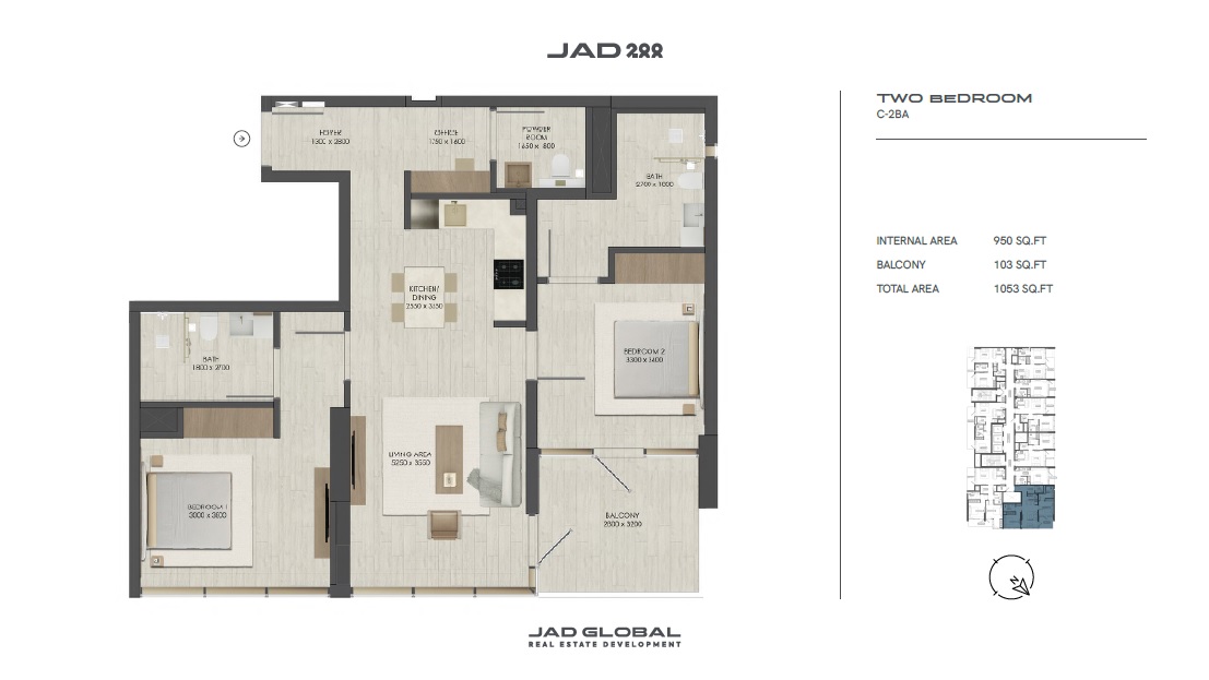2 Beds 1053 Sq. Ft. Apartment in Jad 288