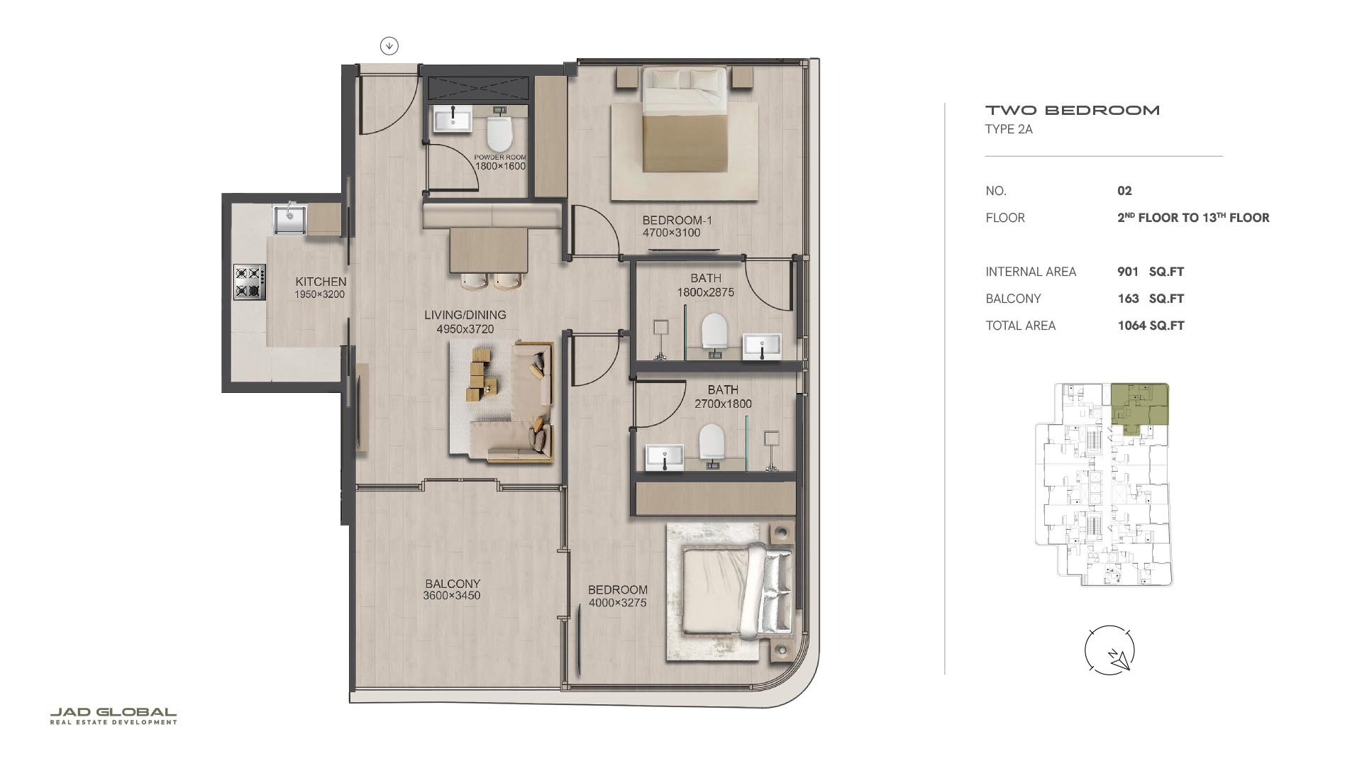 Jad J188 2 Beds Layout