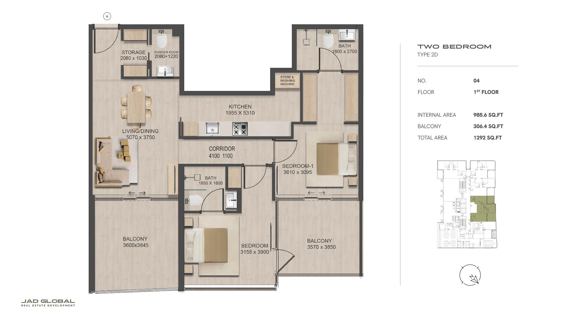 Jad J188 2 Beds Layout