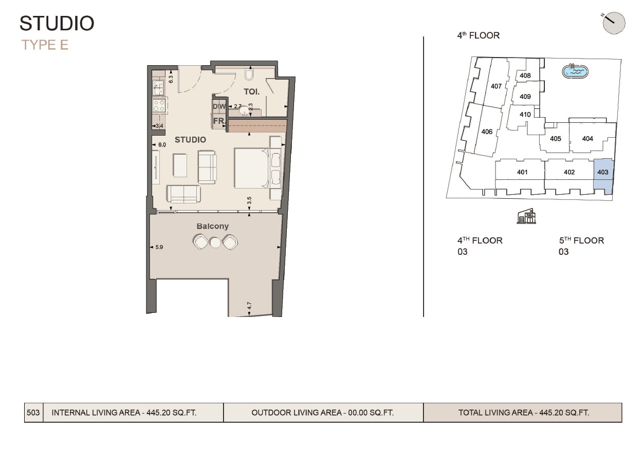 445 Sq. Ft. Studio in Jaiedco Mass Residence