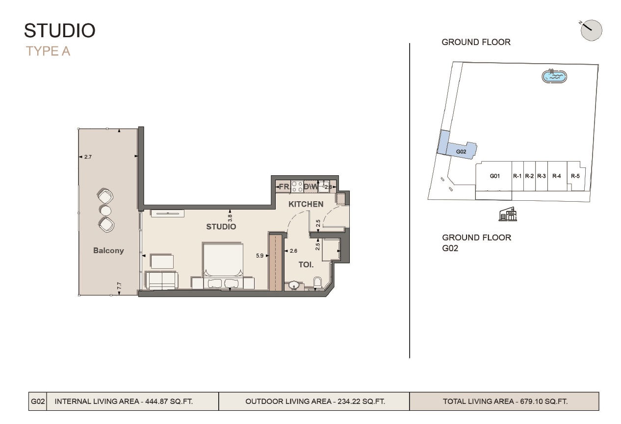 679 Sq. Ft. Studio in Jaiedco Mass Residence