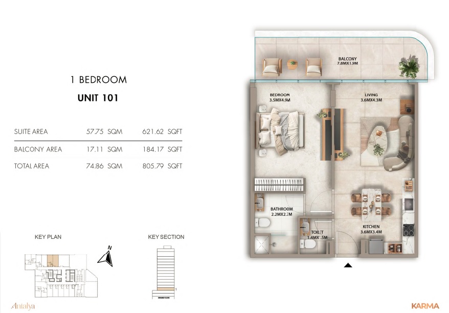 1 Bed 805 Sq. Ft. Apartment in Karma Antalya Residences