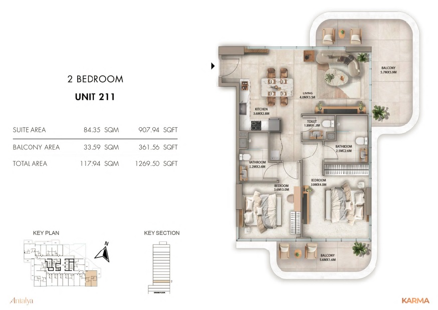 2 Beds 1296 Sq. Ft. Apartment in Karma Antalya Residences