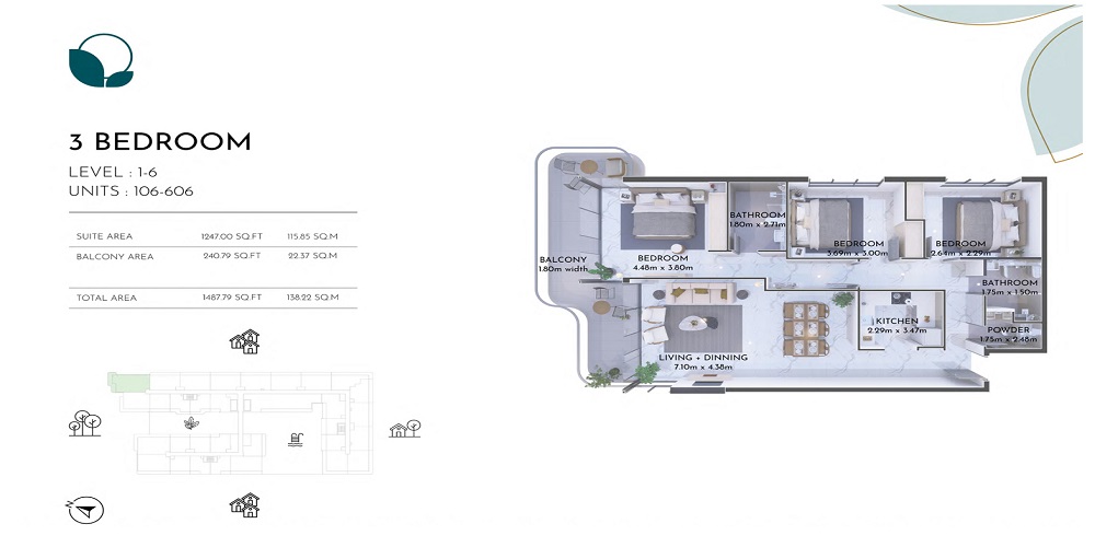 Karma Olivia Residences 3 Beds Layout