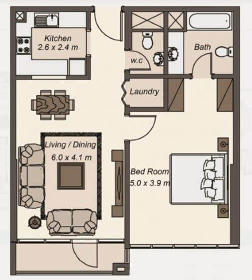La Riviera Apartments 1 Bed Layout