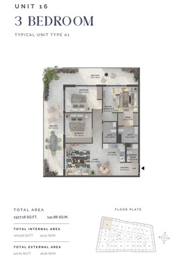 3 Beds 1527 Sq. Ft. Apartment in LEOS Weybridge Gardens 2