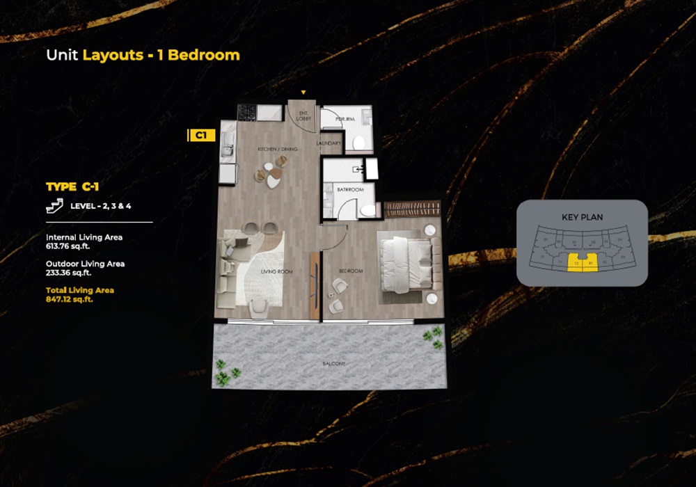 Lincoln Star Residence 1 Bed Layout