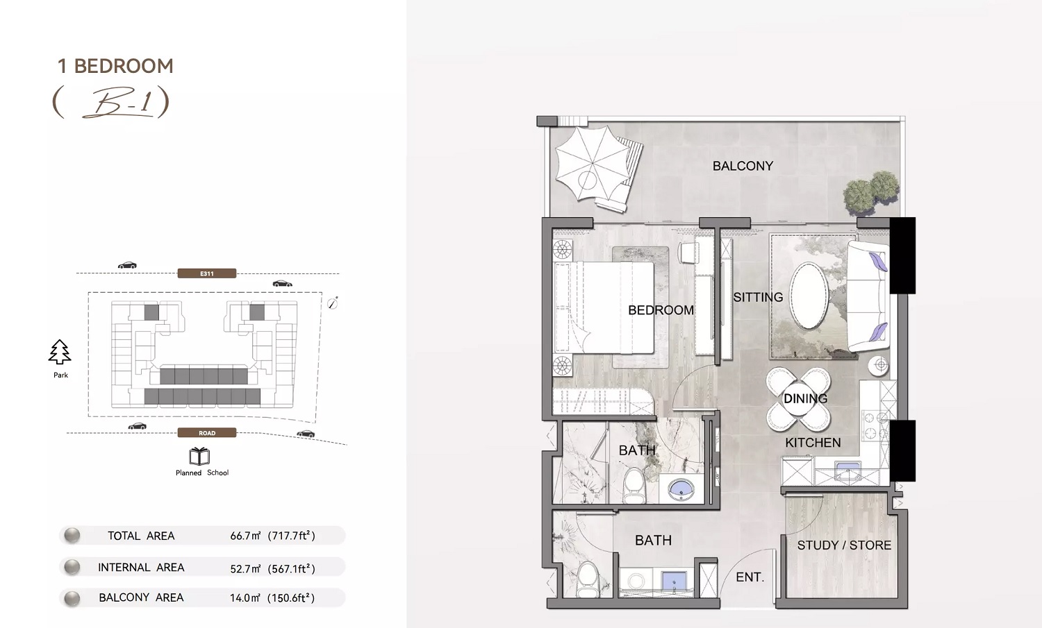 1 Bed 717 Sq. Ft. Apartment in Lion Listone Residence