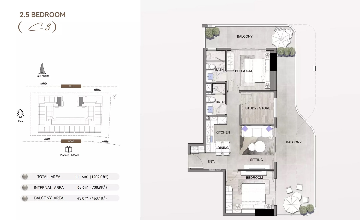 2 Beds 1202 Sq. Ft. Apartment in Lion Listone Residence