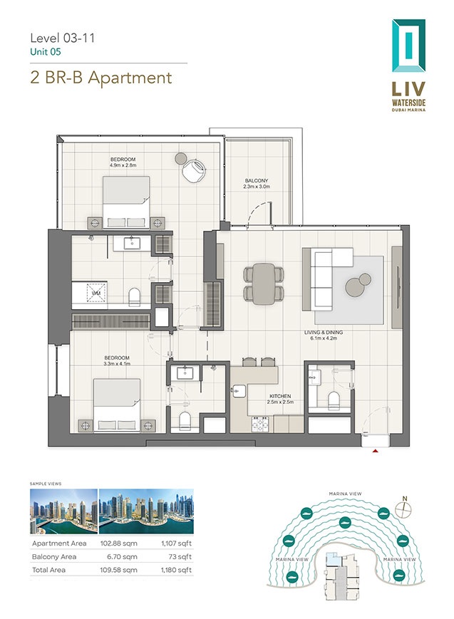 LIV Waterside 2 Beds Layout