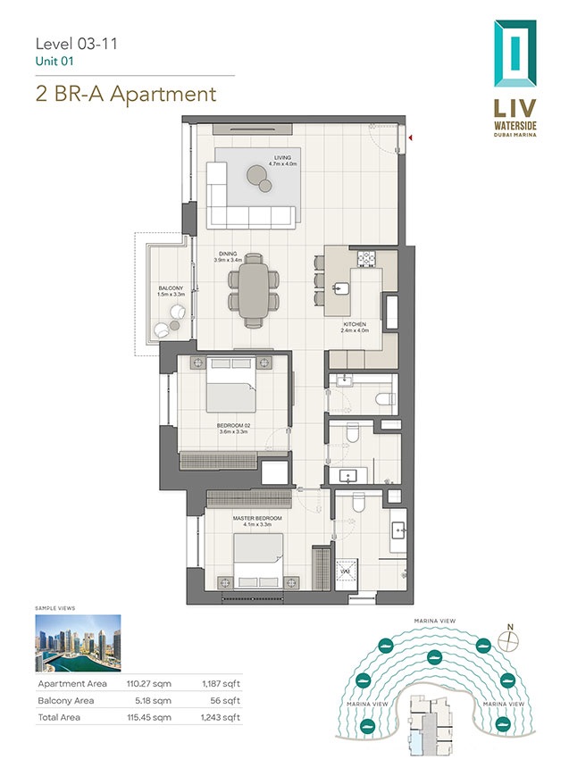 LIV Waterside 2 Beds Layout