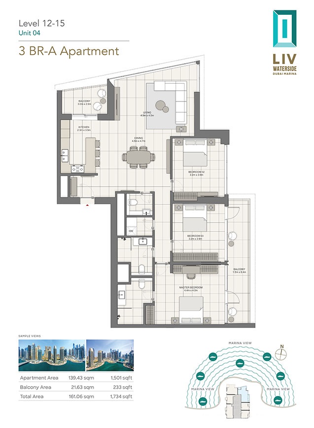 LIV Waterside 3 Beds Layout