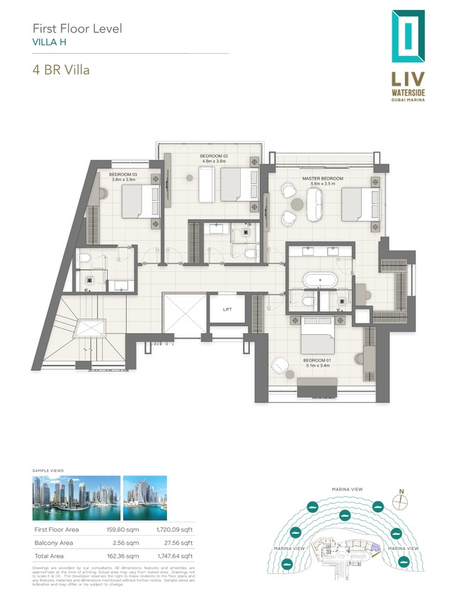 LIV Waterside 4 Beds Layout