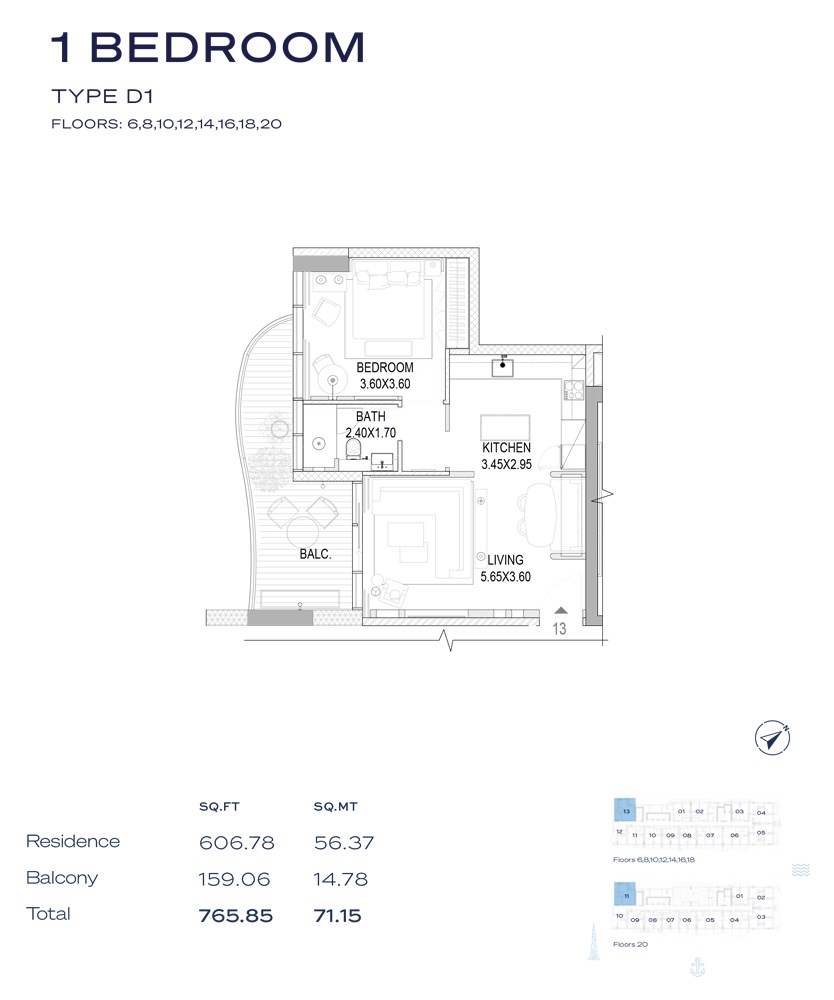 1 Bed 766 Sq. Ft. Apartment in LMD The Pier Residence