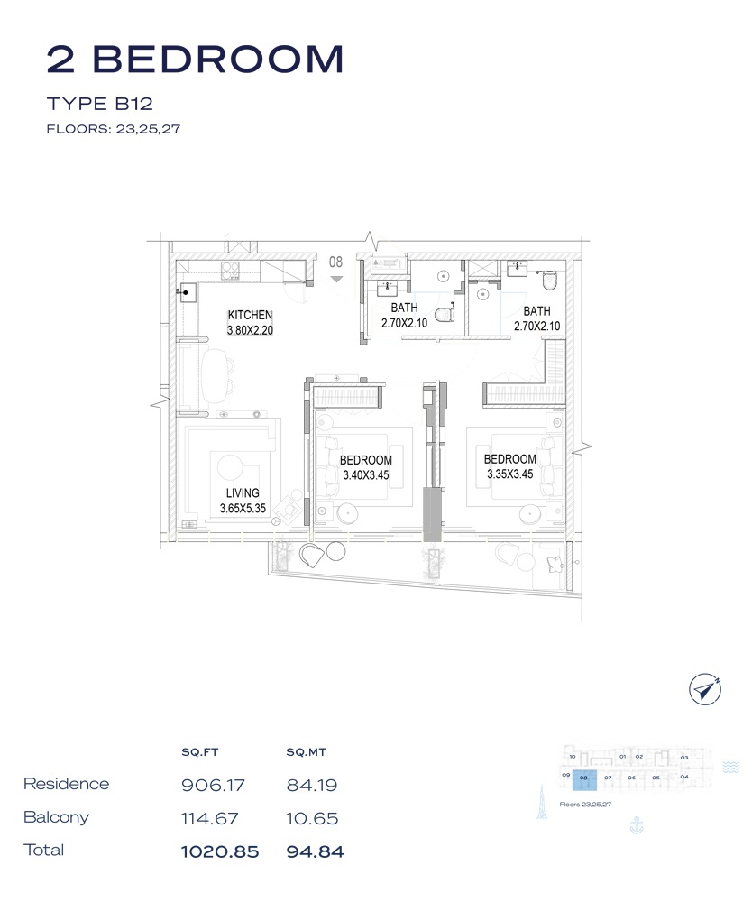 2 Beds 1021 Sq. Ft. Apartment in LMD The Pier Residence