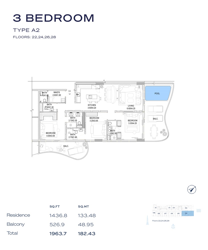 3 Beds 1963 Sq. Ft. Apartment in LMD The Pier Residence