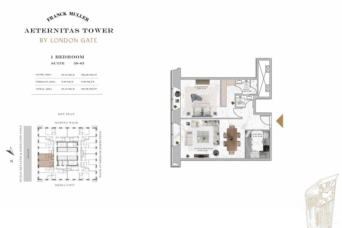 London Franck Muller Aeternitas Tower 1 Bed Layout