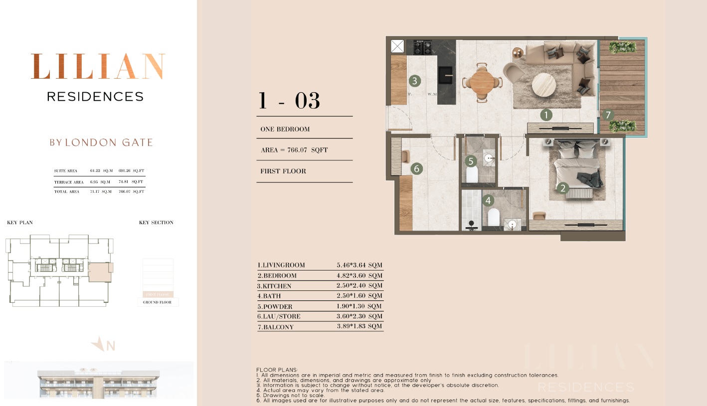 1 Bed 766 Sq. Ft. Apartment in London Lilian Residences