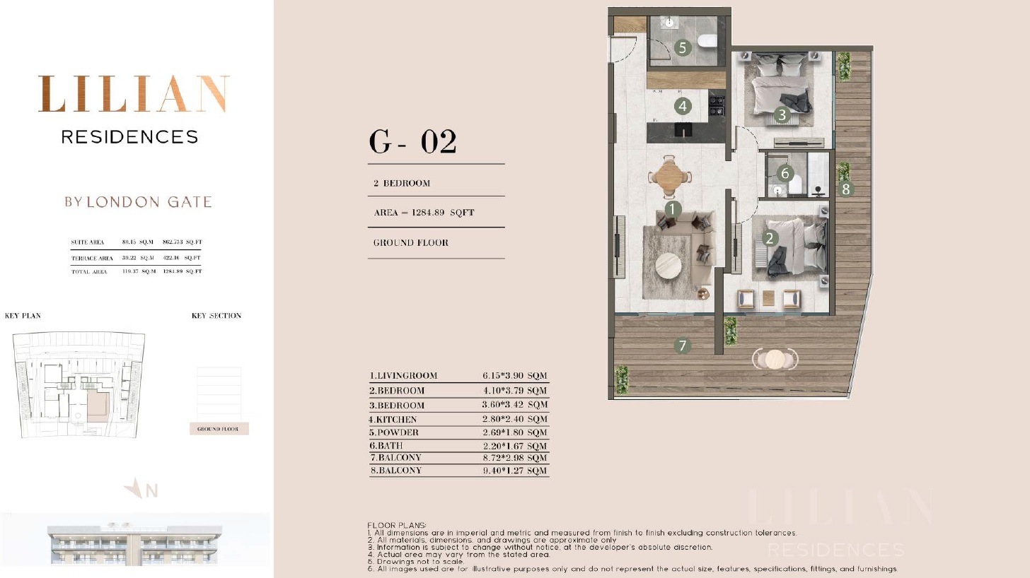 2 Beds 1285 Sq. Ft. Apartment in London Lilian Residences