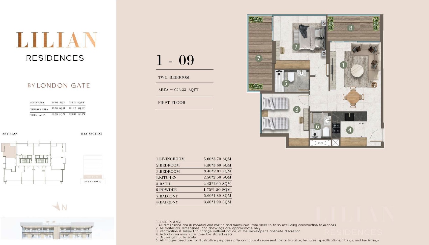 2 Beds 923 Sq. Ft. Apartment in London Lilian Residences