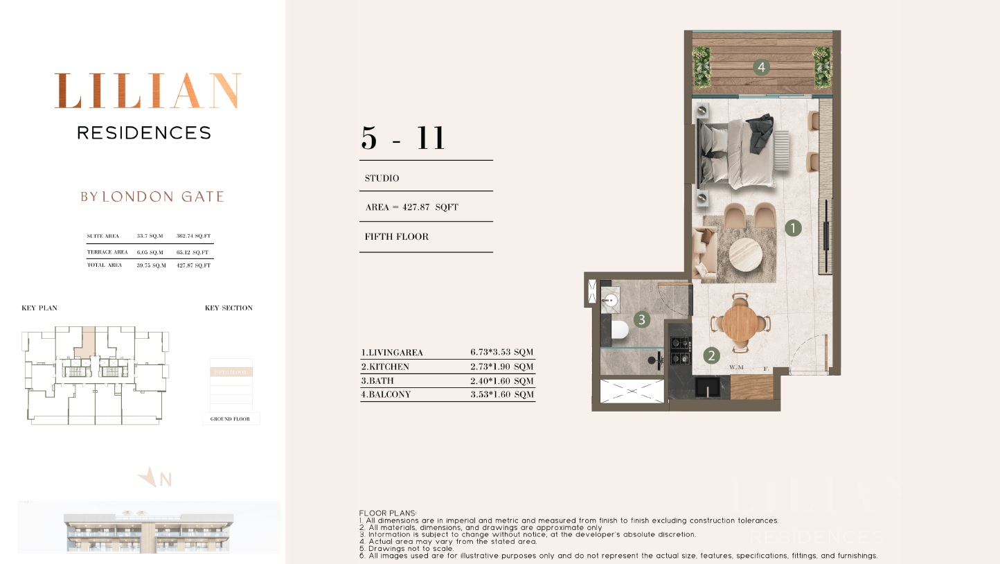 427 Sq. Ft. Studio in London Lilian Residences