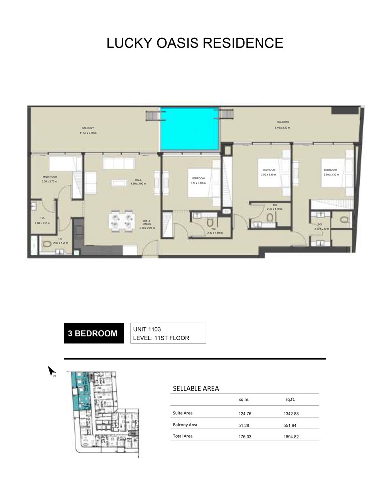 3 Beds 1895 Sq. Ft. Apartment in Lucky Oasis Residence