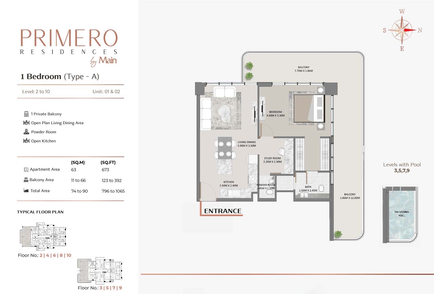 Main Primero Residences 1 Bed Layout