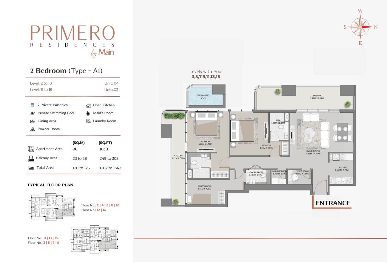 Main Primero Residences 2 Beds Layout