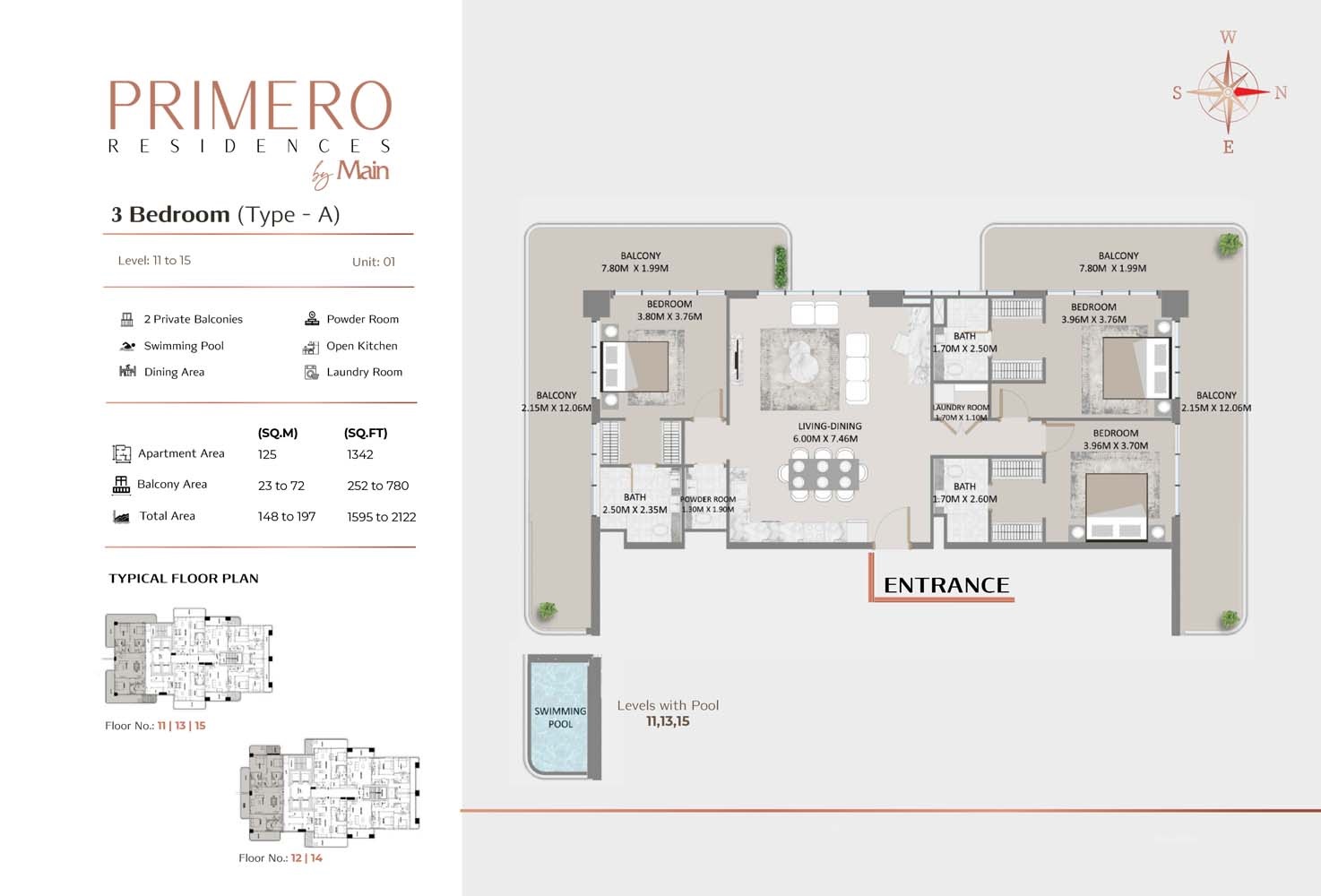 Main Primero Residences 3 Beds Layout