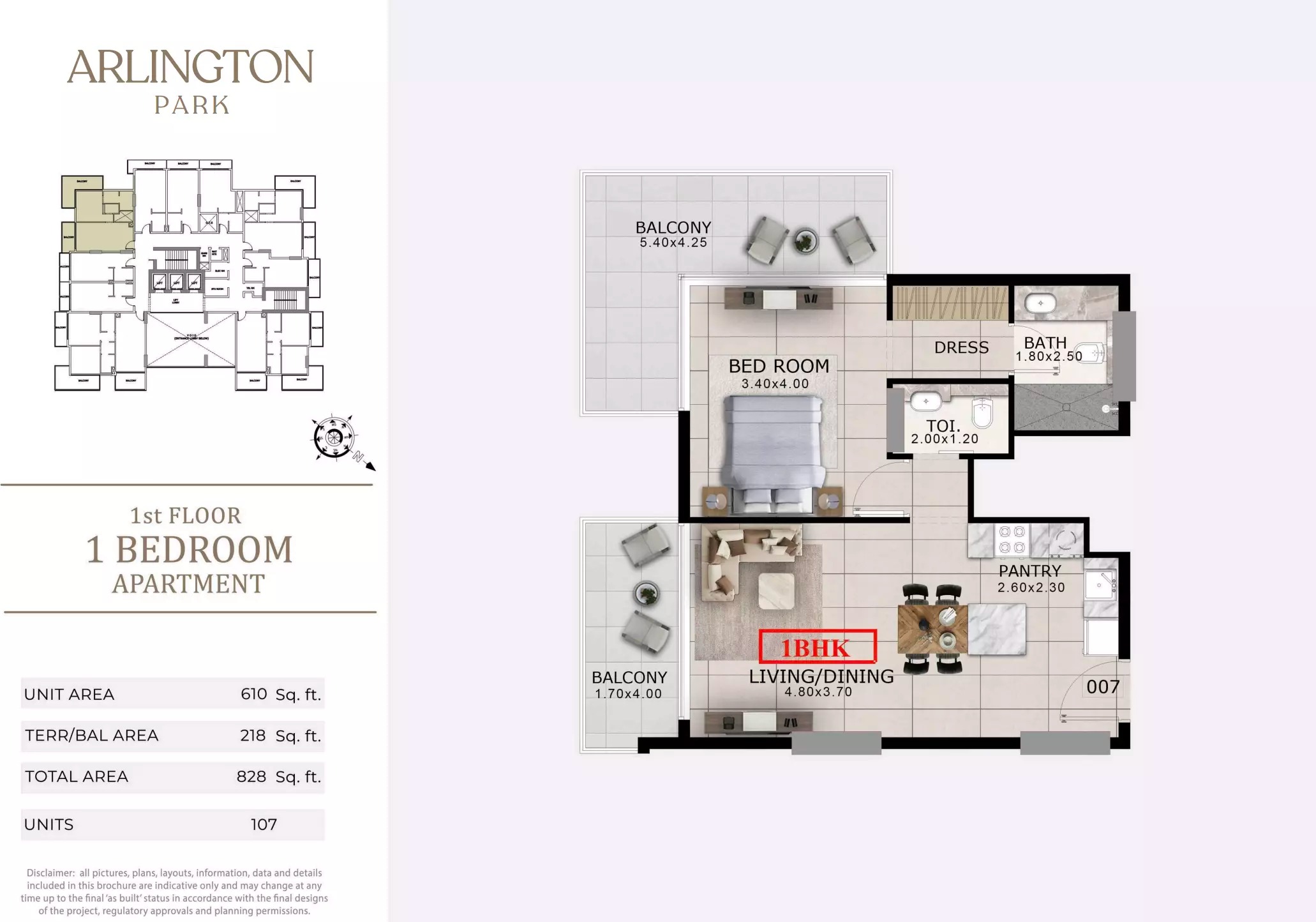 Majid Arlington Park 1 Bed Layout