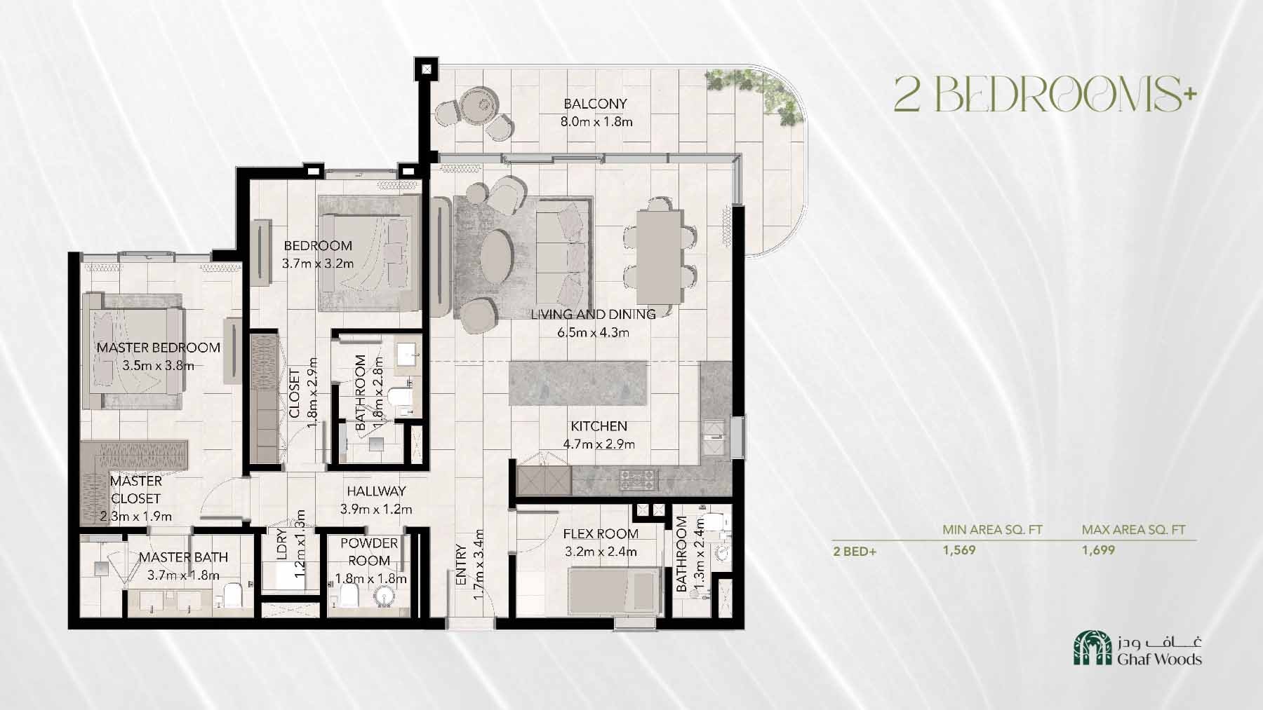 2 Beds 1699 Sq. Ft. Apartment in Majid Capria West