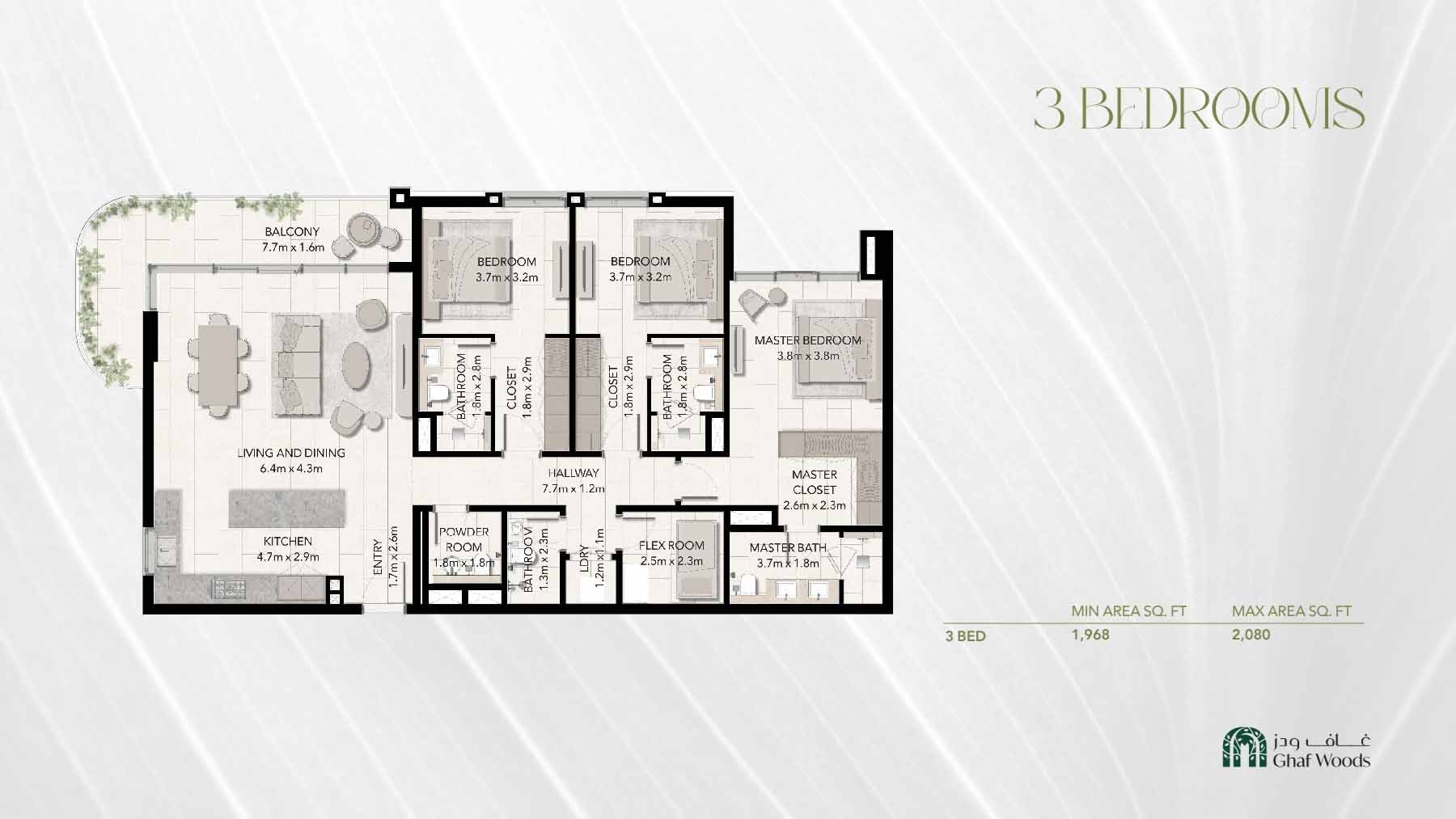 3 Beds 2080 Sq. Ft. Apartment in Majid Capria West