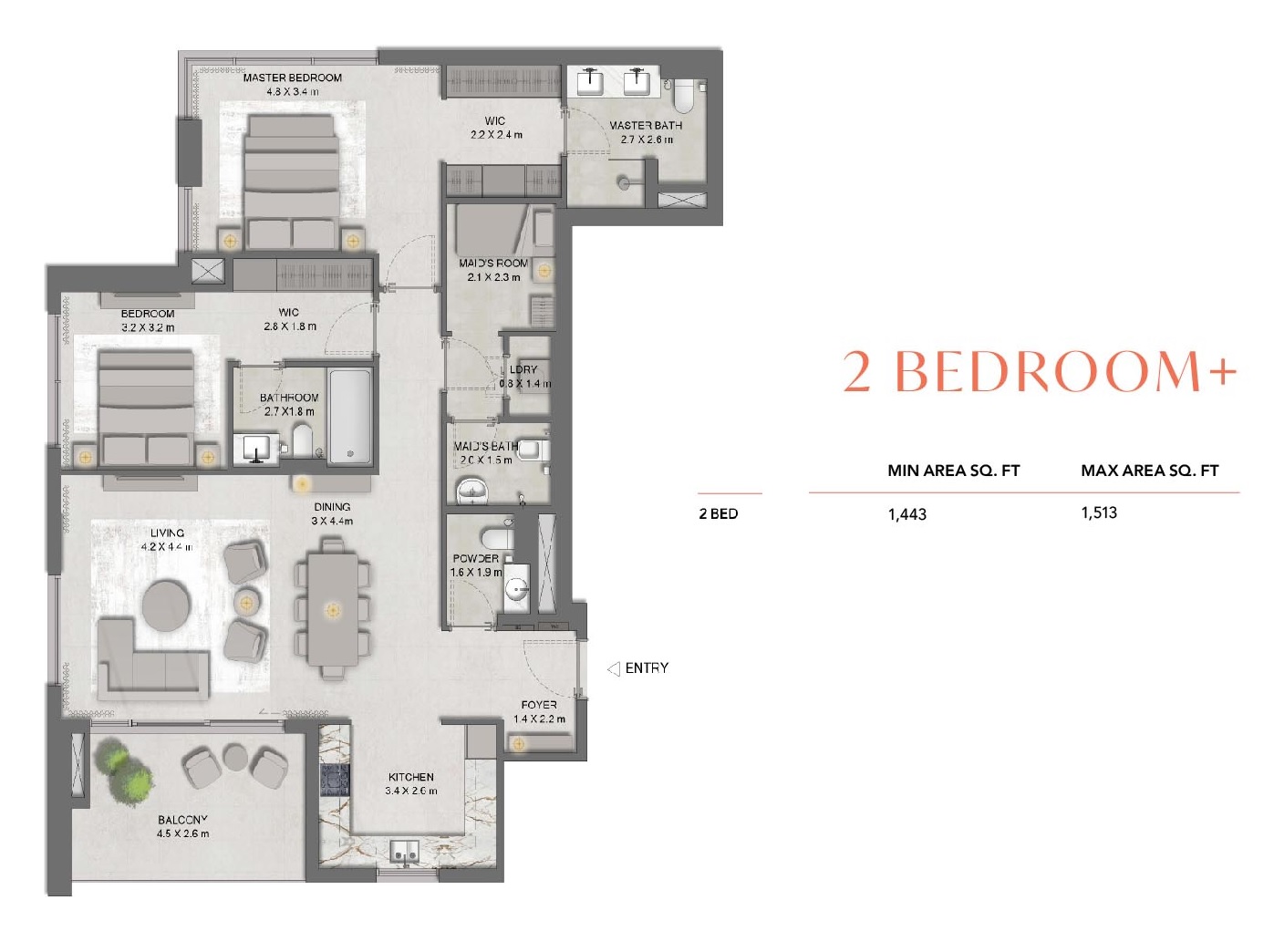 2 Beds 1513 Sq. Ft. Apartment in Majid Distrikt