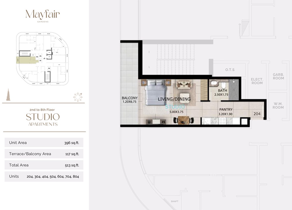 Majid Mayfair Gardens Studio Layout
