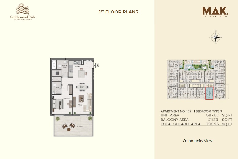Mak Saddlewood Park 1 Bed Layout