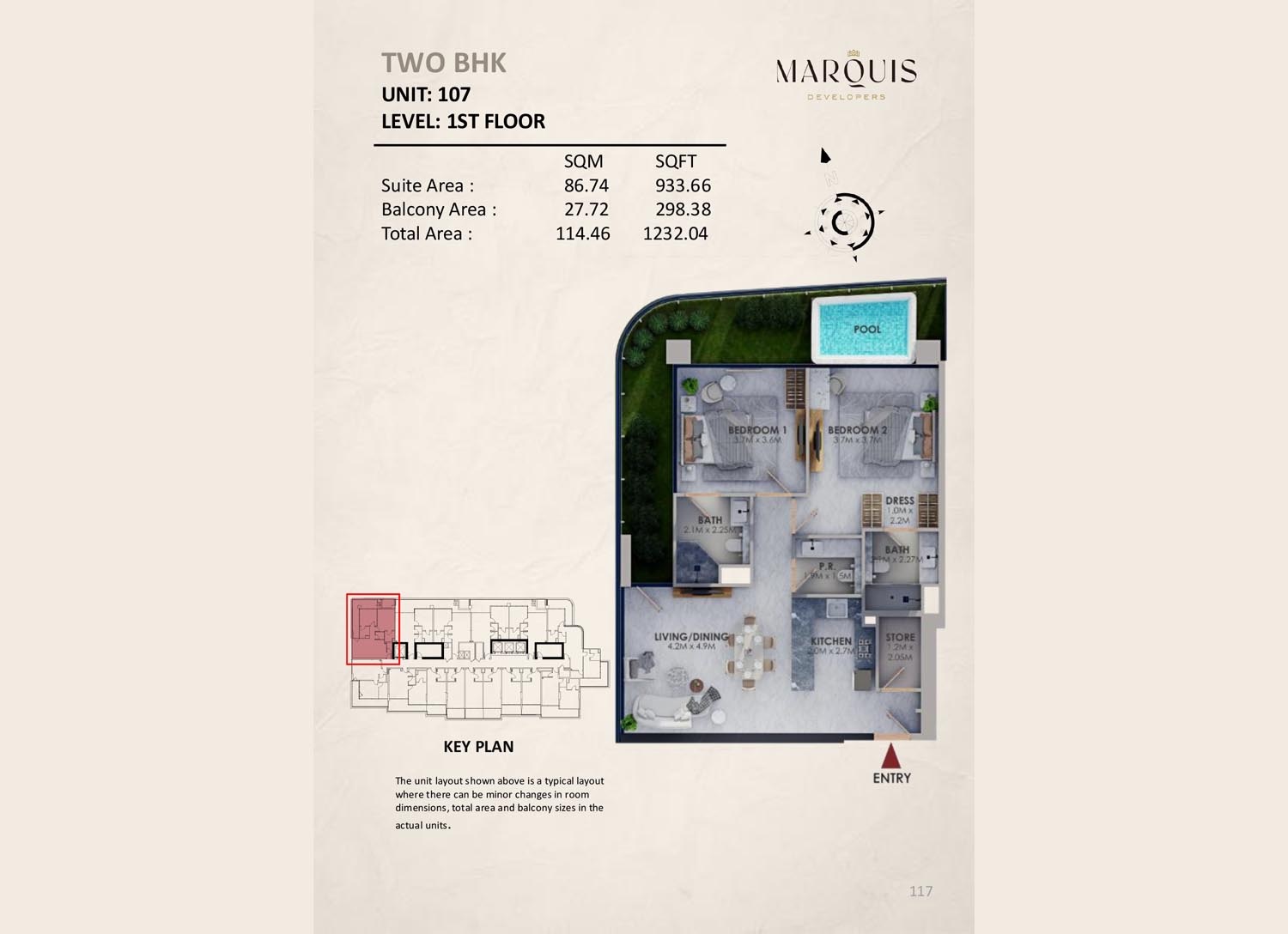 Marquis Vista 2 Beds Layout