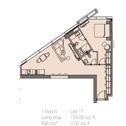 1 Bed 734 Sq. Ft. Apartment in Marquise Square Tower