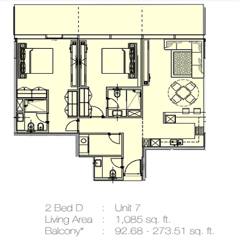 2 Beds 1178 Sq. Ft. Apartment in Marquise Square Tower