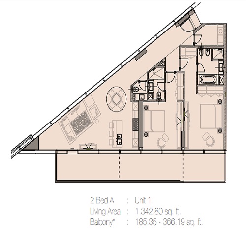2 Beds 1709 Sq. Ft. Apartment in Marquise Square Tower