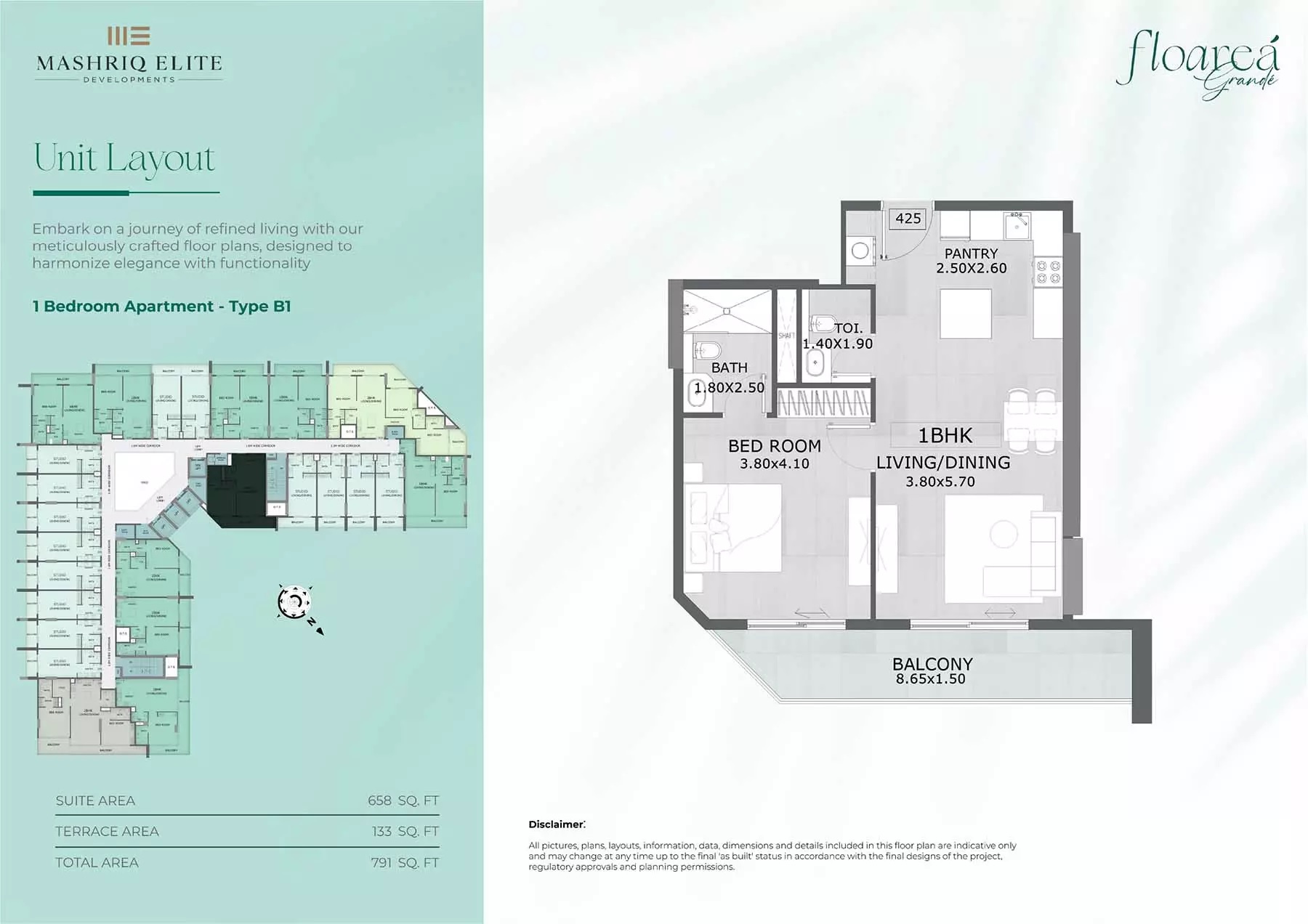 1 Bed 791 Sq. Ft. Apartment in Mashriq Floarea Grande