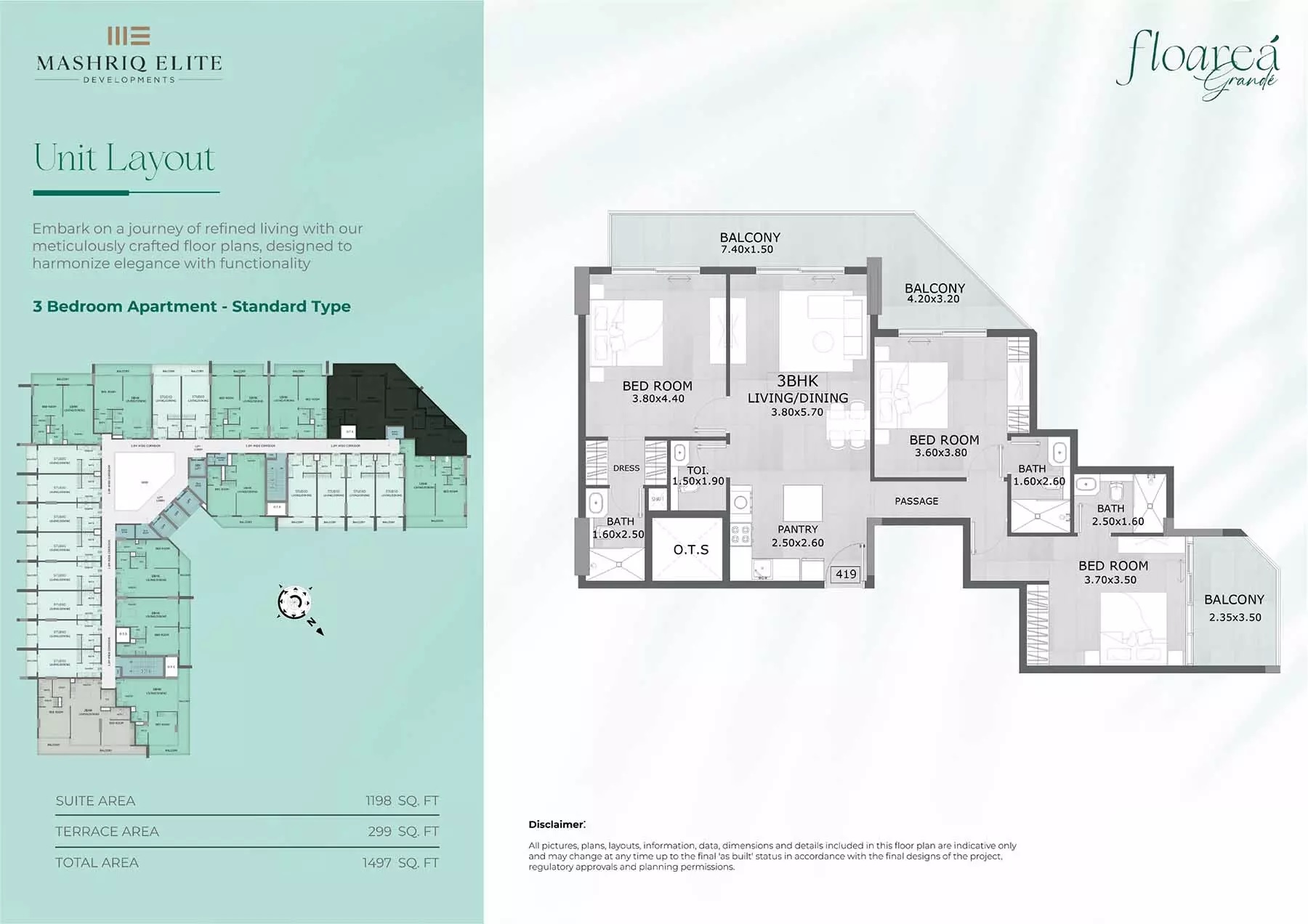 3 Beds 1497 Sq. Ft. Apartment in Mashriq Floarea Grande