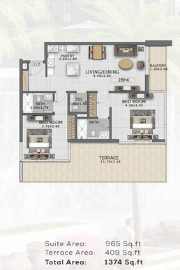 2 Beds 1374 Sq. Ft. Apartment in Mashriq Floarea Residence