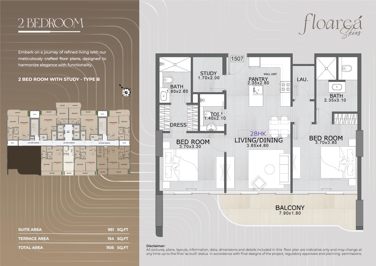 2 Beds 1105 Sq. Ft. Apartment in Mashriq Floarea Skies