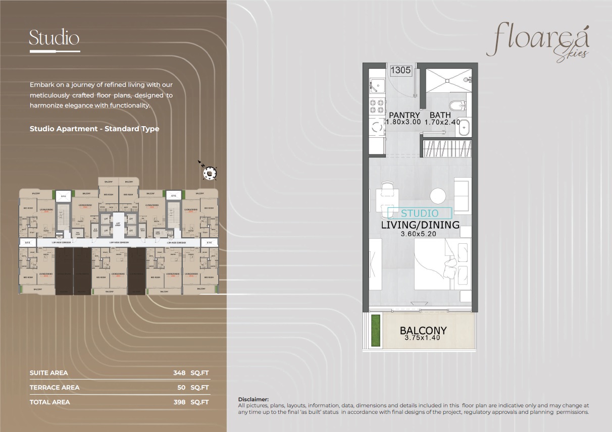 398 Sq. Ft. Studio in Mashriq Floarea Skies