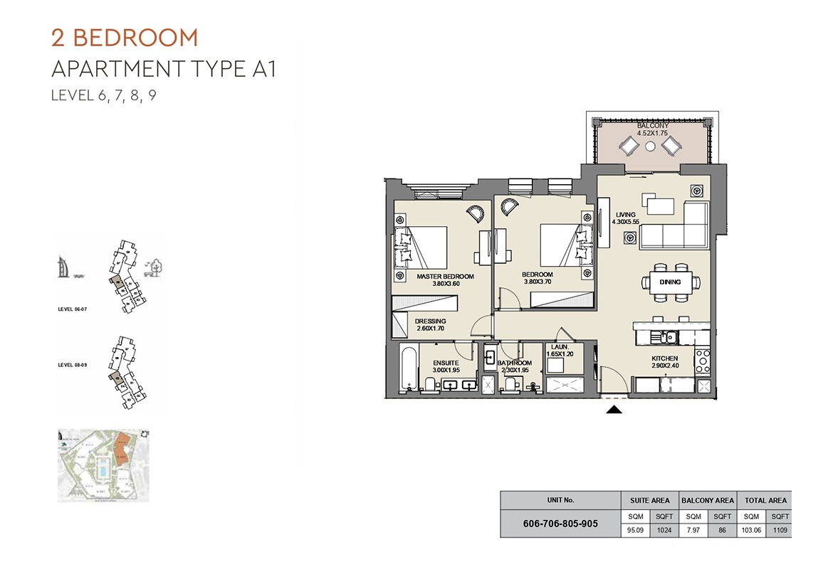 Meraas Al Jazi Apartments 2 Beds Layout