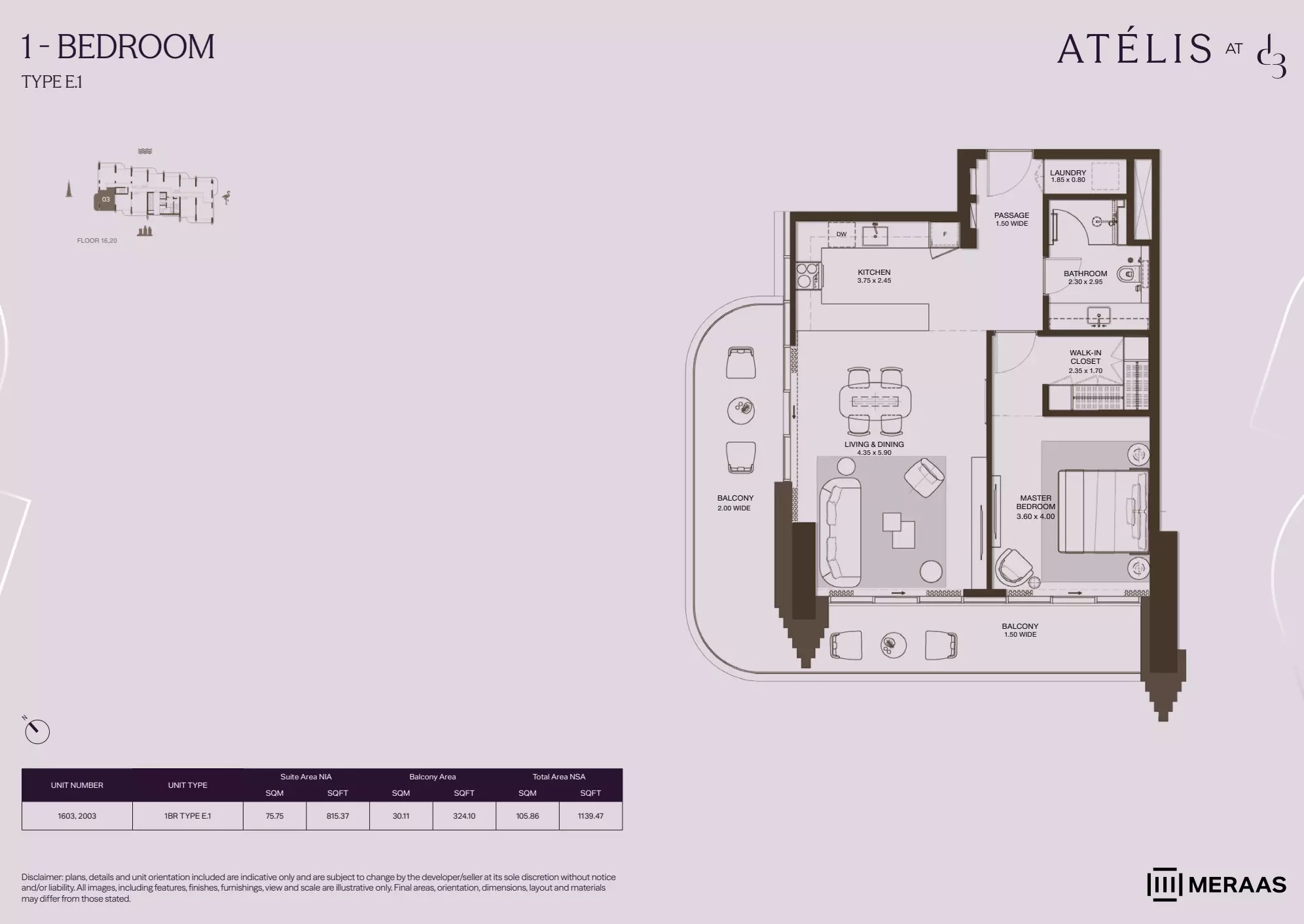 1 Bed 1139 Sq. Ft. Apartment in Meraas Atelis