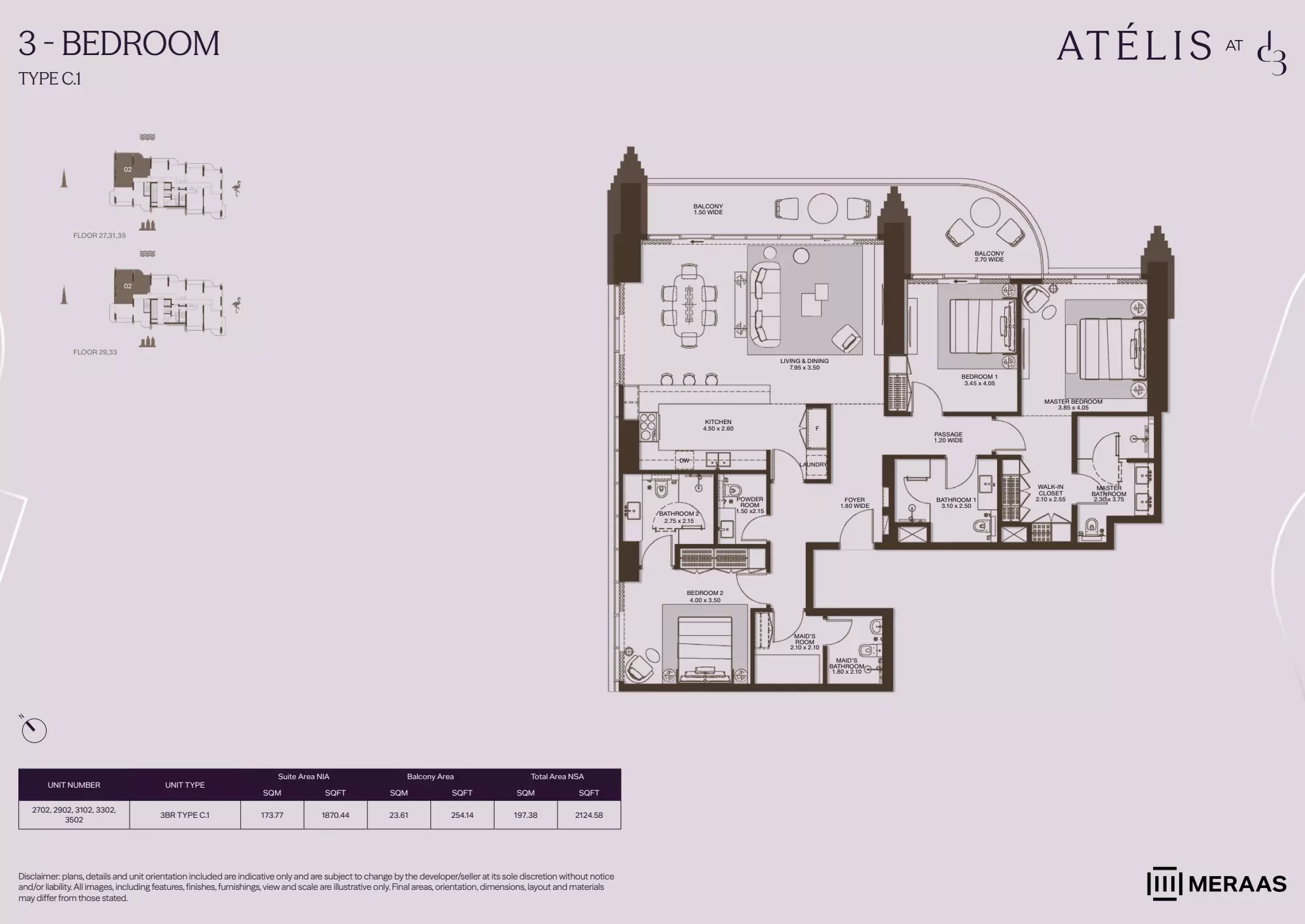 3 Beds 2124 Sq. Ft. Apartment in Meraas Atelis